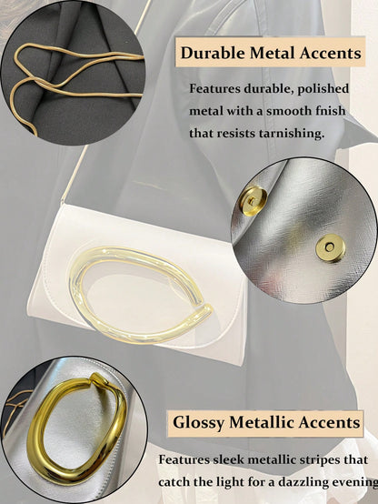 Shiny Luxurious Large Women's Clutch Bag Evening Bag Party Handbag With Detachable Chain Strap Elegant White Purse For Wedding Banquet Gala Birthday