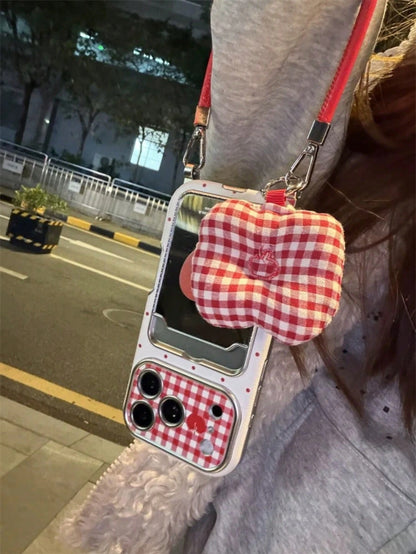 Shockproof Cardholder Cartoon Purple Bunny Holding Flowers Mirror Phone Case Suitable For IPhone 17 Pro Max, Apple 17 Pro, Large Window, 16 Personalized, 15 Creative, 14 Girly, 13 New, 16 Pro Max, 16