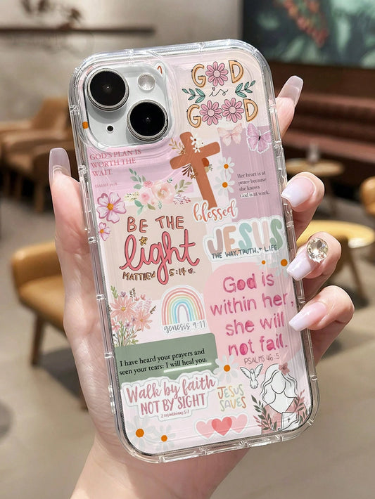 Shockproof Fashion Phone Cases 1pc Vintage Newspaper Patchwork Jesus God Slogan Floral Smiling Face Pattern Airbag Anti-Slip Soft Phone Case Compatible With Iphone 11/12/13/14/15/16 Pro Max Waterproof