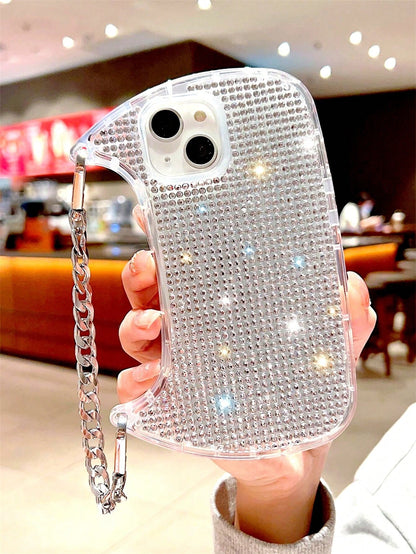 Shockproof Handbag Shaped Novelty Silver Glitter Rhinestone Phone Case With Chain Handle Compatible With IPhone 17 Pro Max, 17 Pro, 16, 16 Plus, 16 Pro Max, 16 Pro, 15, 14, 13, 12, 11, 15 Plus, 13 Pro