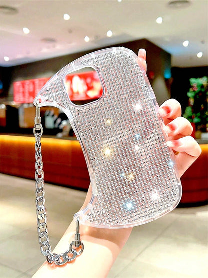 Shockproof Handbag Shaped Novelty Silver Glitter Rhinestone Phone Case With Chain Handle Compatible With IPhone 17 Pro Max, 17 Pro, 16, 16 Plus, 16 Pro Max, 16 Pro, 15, 14, 13, 12, 11, 15 Plus, 13 Pro