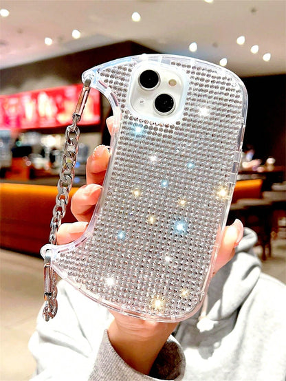 Shockproof Handbag Shaped Novelty Silver Glitter Rhinestone Phone Case With Chain Handle Compatible With IPhone 17 Pro Max, 17 Pro, 16, 16 Plus, 16 Pro Max, 16 Pro, 15, 14, 13, 12, 11, 15 Plus, 13 Pro