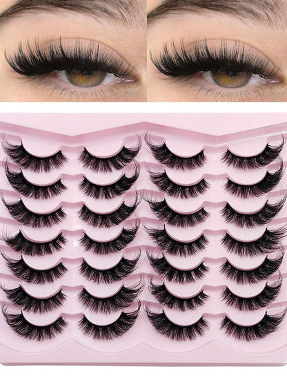 Sibeuna 14 Pairs Natural Soft Eyelashes, Slightly Upturned Ends To Elongate Eyes, Cat Eye & Strip False Eyelashes
