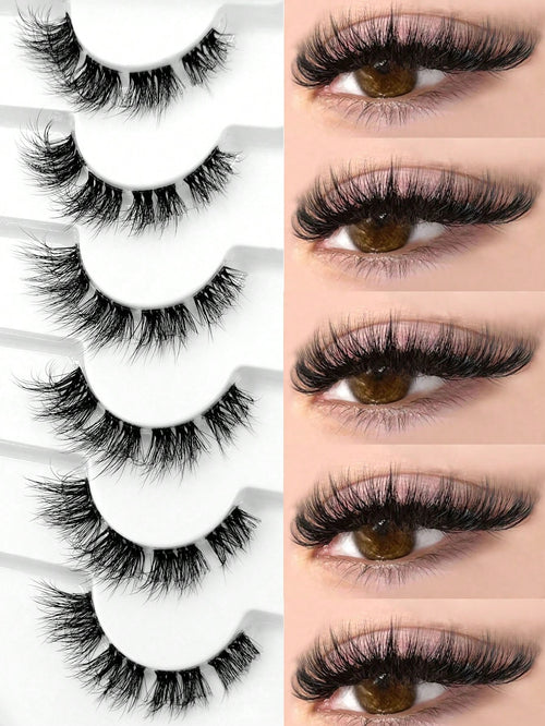Sibeuna 6 Pairs Fluffy Soft Lashes End Eye Elongated Lashes Cat Eye Lashes,Wispy Faux Mink Natural Look For Daily Makeup,Fake Eyelashes Travel Essentials Suitable For Beginners