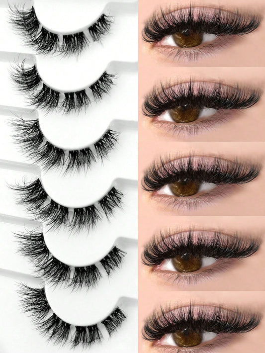 Sibeuna 6 Pairs Fluffy Soft Lashes End Eye Elongated Lashes Cat Eye Lashes,Wispy Faux Mink Natural Look For Daily Makeup,Fake Eyelashes Travel Essentials Suitable For Beginners