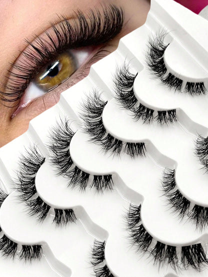 Sibeuna 6 Pairs Fluffy Soft Lashes End Eye Elongated Lashes Cat Eye Lashes,Wispy Faux Mink Natural Look For Daily Makeup,Fake Eyelashes Travel Essentials Suitable For Beginners