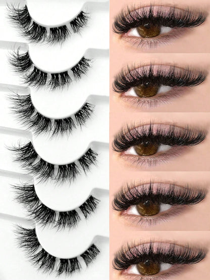 Sibeuna 6 Pairs Fluffy Soft Lashes End Eye Elongated Lashes Cat Eye Lashes,Wispy Faux Mink Natural Look For Daily Makeup,Fake Eyelashes Travel Essentials Suitable For Beginners