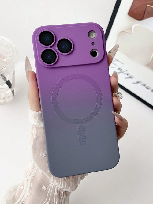 Silicone Magnetic Purple Gradient Fashionable Matte Phone Case With Integrated Lens Protection Spring Easter Gift