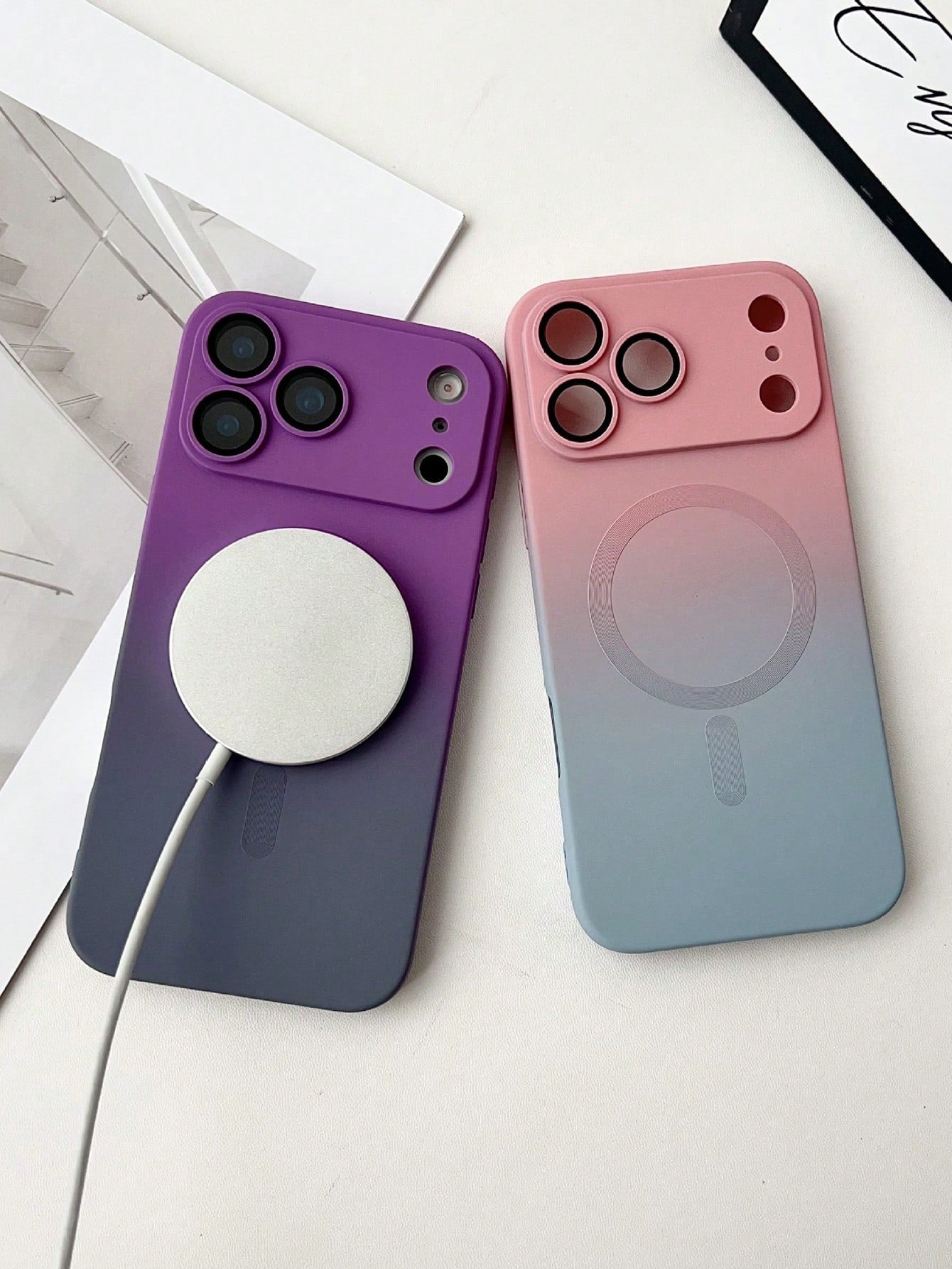 Silicone Magnetic Purple Gradient Fashionable Matte Phone Case With Integrated Lens Protection Spring Easter Gift