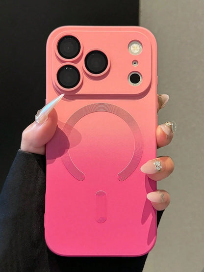Silicone Magnetic Purple Gradient Fashionable Matte Phone Case With Integrated Lens Protection Spring Easter Gift