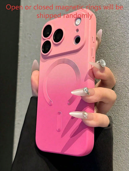 Silicone Magnetic Purple Gradient Fashionable Matte Phone Case With Integrated Lens Protection Spring Easter Gift
