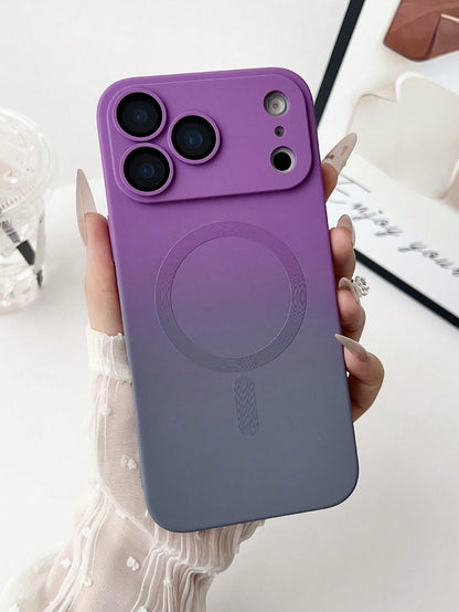 Silicone Magnetic Purple Gradient Fashionable Matte Phone Case With Integrated Lens Protection Spring Easter Gift