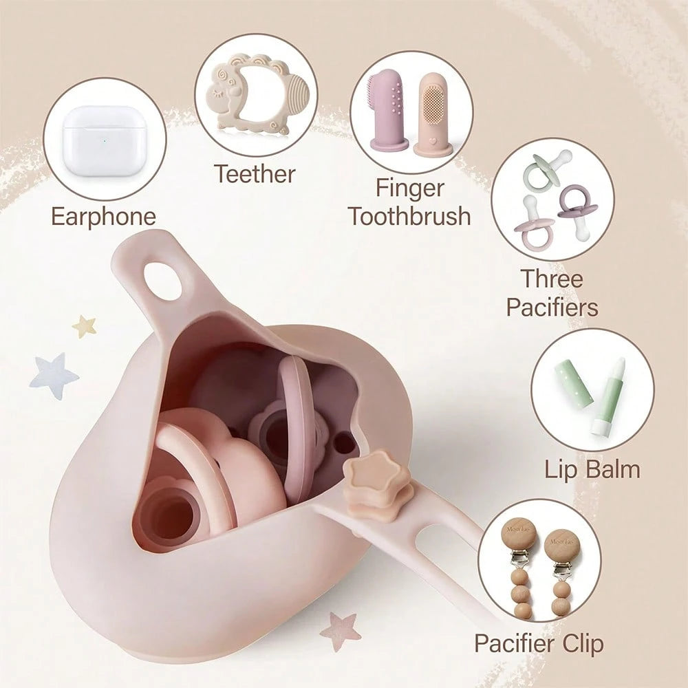 Silicone Pacifier Case With Clip- Portable Baby Pacifier Protector With Safety Buckle, Can Be Hung On Stroller/Diaper Bag, Dust-Proof And Dirt-Proof Storage Box For Earphones, Keys, Coins, Etc.
