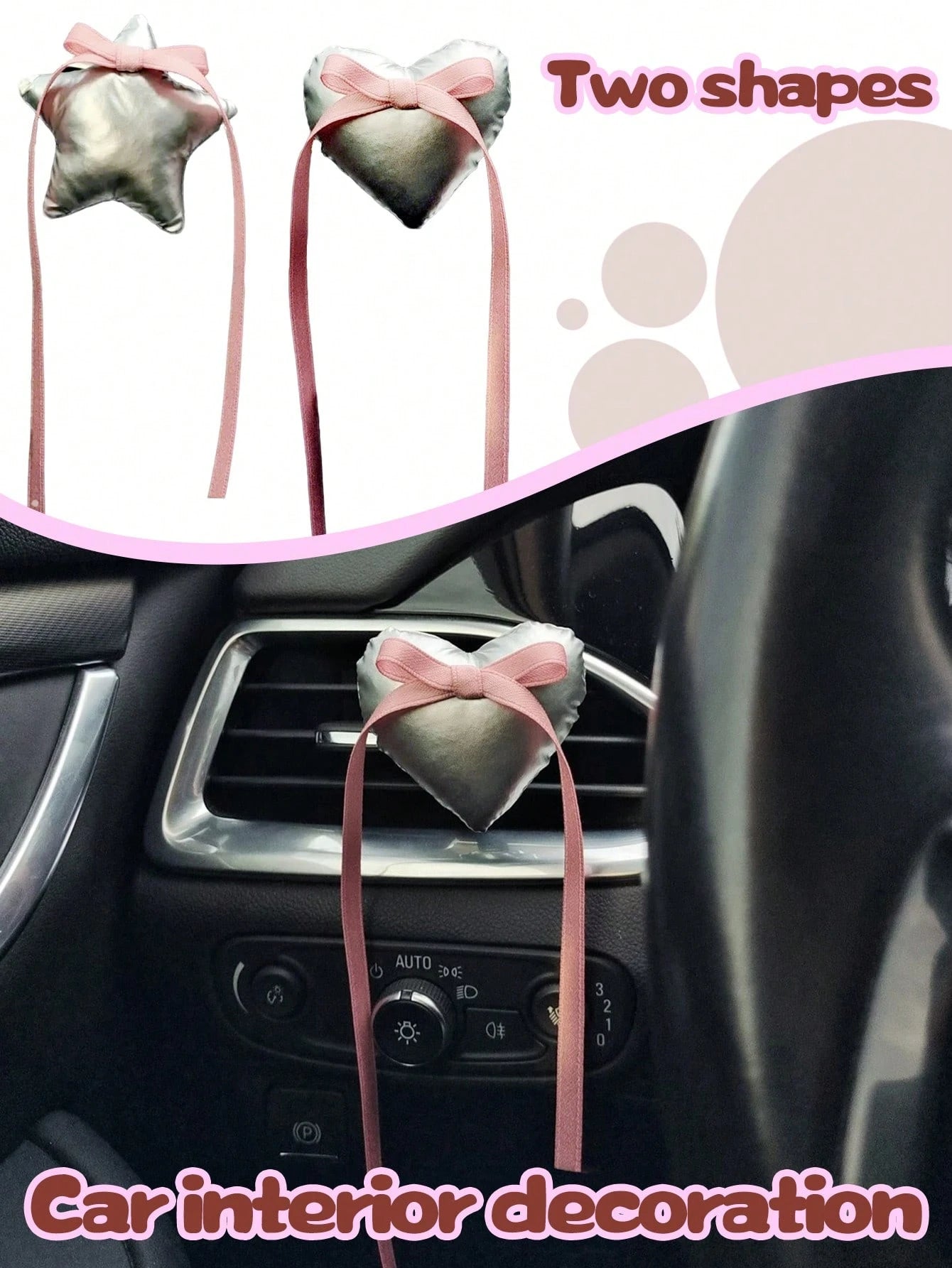 Silver Creative Heart & Star Car Interior Decor, Air Vent Ornament, Car Accessory, Holiday And Birthday Gift (Fragrance Pad Not Included)