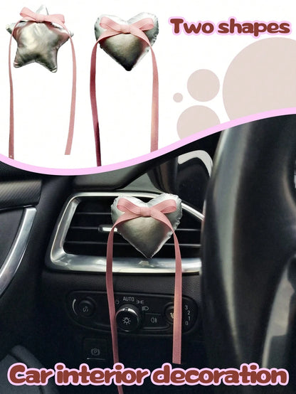 Silver Creative Heart & Star Car Interior Decor, Air Vent Ornament, Car Accessory, Holiday And Birthday Gift (Fragrance Pad Not Included)