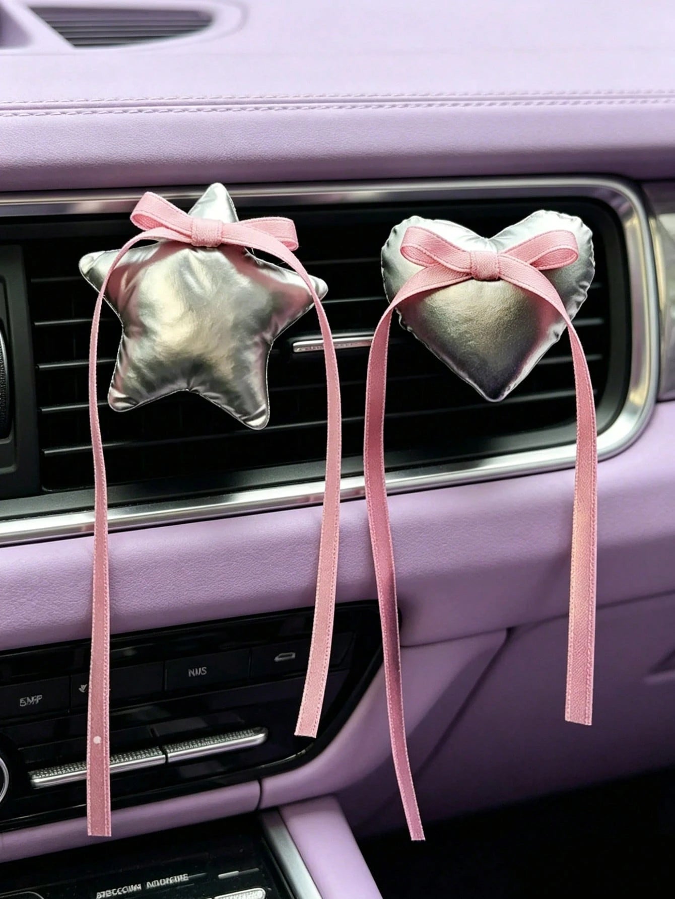 Silver Creative Heart & Star Car Interior Decor, Air Vent Ornament, Car Accessory, Holiday And Birthday Gift (Fragrance Pad Not Included)