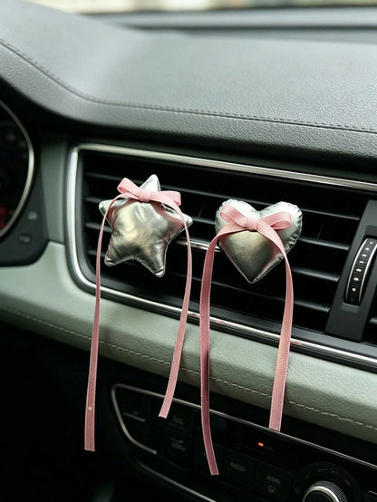 Silver Creative Heart & Star Car Interior Decor, Air Vent Ornament, Car Accessory, Holiday And Birthday Gift (Fragrance Pad Not Included)
