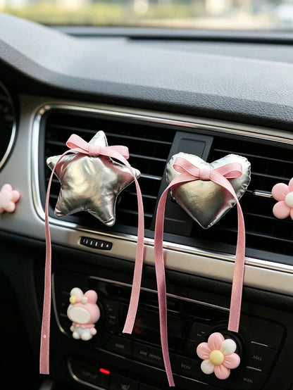 Silver Creative Heart & Star Car Interior Decor, Air Vent Ornament, Car Accessory, Holiday And Birthday Gift (Fragrance Pad Not Included)