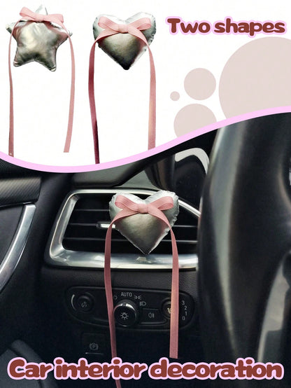 Silver Creative Heart & Star Car Interior Decor, Air Vent Ornament, Car Accessory, Holiday And Birthday Gift (Fragrance Pad Not Included)