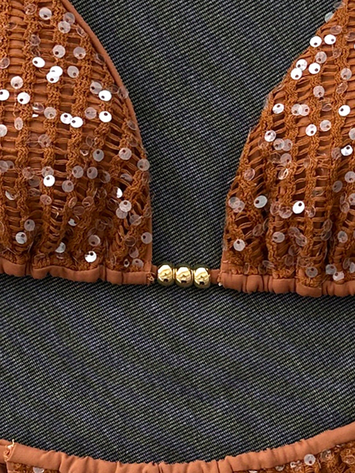 Sirith Spring/Summer Sunny Beach Swimwear 2 Pieces Set, Sexy Sequin & Sequins Decorated Spaghetti Strap Halter Triangle Bikini With Side Tie Bottoms, Women's Swimsuit Set