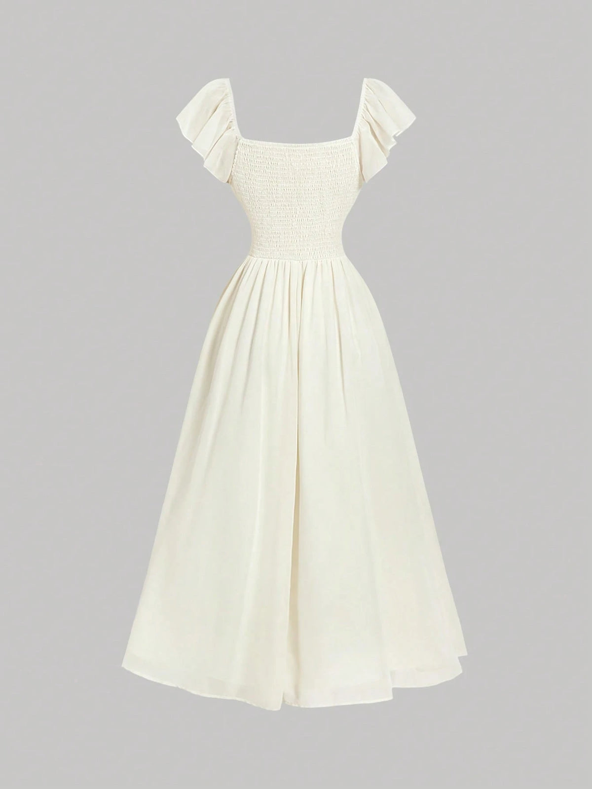 Skyraze Women's Elegant Cream White Ruffled Maxi Dress,Modest Summer Boho Milkmaid Dress,Victorian Vintage Cottagecore Garden Picnic Holiday Wedding Guest