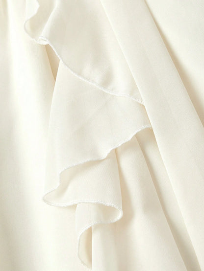 Skyraze Women's Elegant Cream White Ruffled Maxi Dress,Modest Summer Boho Milkmaid Dress,Victorian Vintage Cottagecore Garden Picnic Holiday Wedding Guest