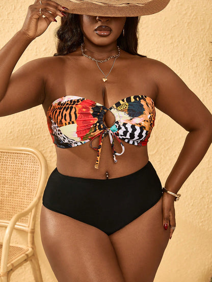 Slaydiva 2026 New Summer Vacation Royal Blue Bandeau Drawstring Plus Size Swimsuit Top Vacation