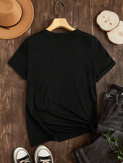 Slaydiva Heart Pattern Casual Round Neck Short Sleeve Regular T-Shirt For Women, Suitable For Summer Suitable For Going Out