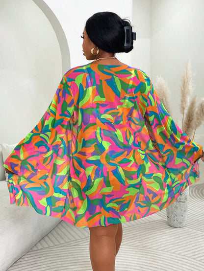 Slaydiva Plus Size 3pcs Swimwear Set: Swimwear, Cover-Up, Print Design, Casual Beachwear For Summer Holiday, Vacation