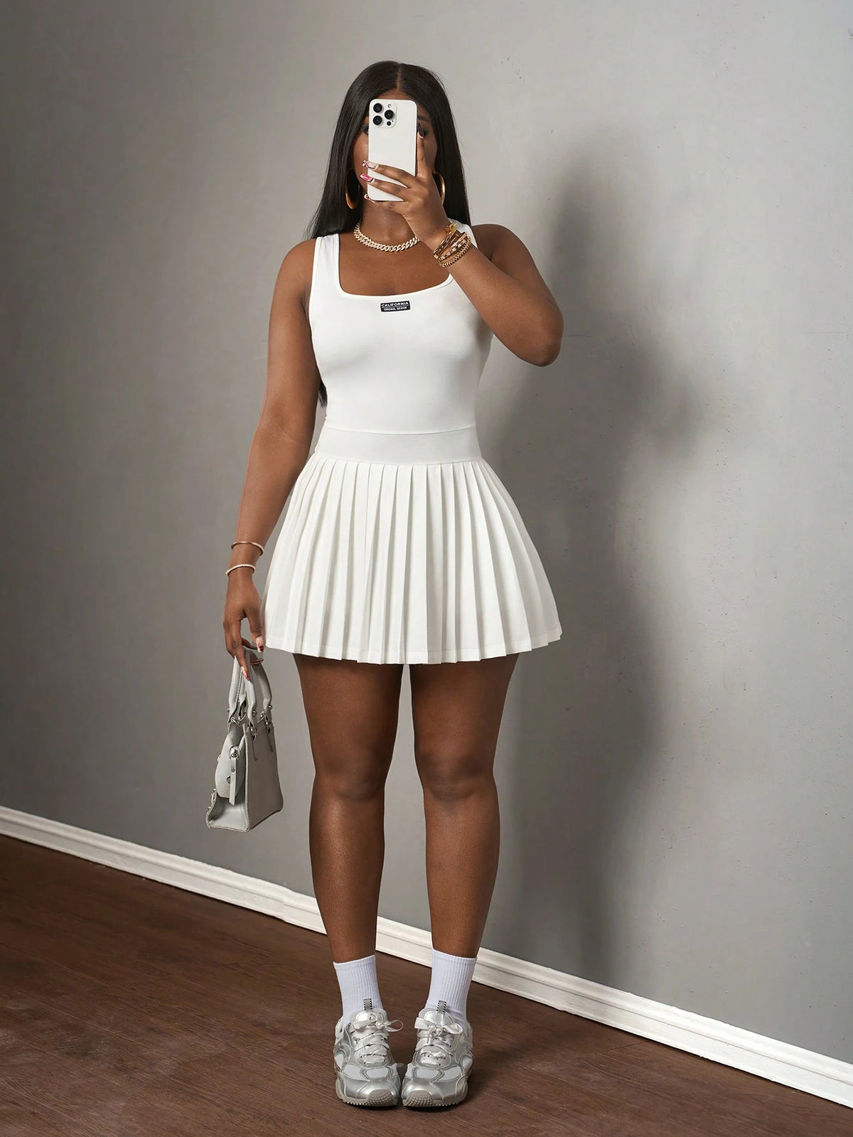 Slaydiva Women's Black Summer Casual Everyday Back-To-School U-Neck Knitted Mini Dress,Basic Racer Vest Pleated Skirt Culottes With Shorts Sun Dresses