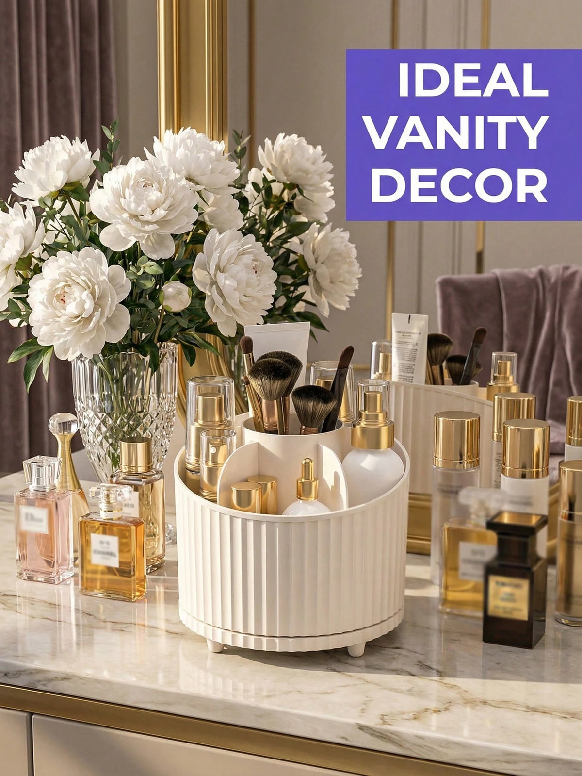 Sleek Makeup Organizer With 360 Degree Smooth Rotation Function Aesthetic Rotating Clear Display Case Desk Organizer For Women Men Students To Hold Makeup Skincare Elegant Pen Holder For Vanity Table