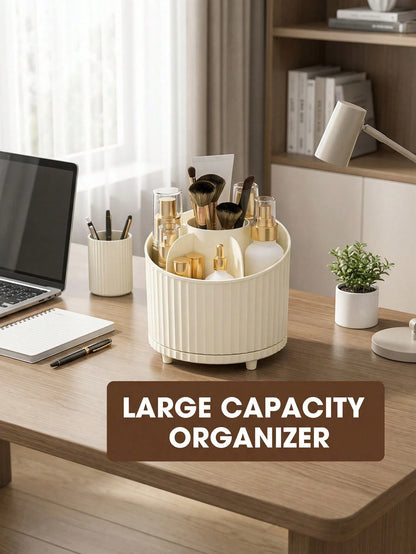 Sleek Makeup Organizer With 360 Degree Smooth Rotation Function Aesthetic Rotating Clear Display Case Desk Organizer For Women Men Students To Hold Makeup Skincare Elegant Pen Holder For Vanity Table