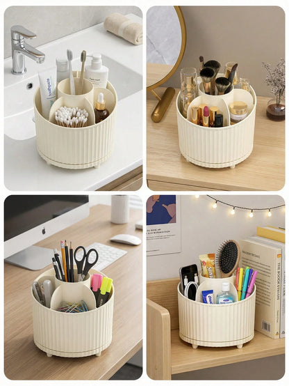 Sleek Makeup Organizer With 360 Degree Smooth Rotation Function Aesthetic Rotating Clear Display Case Desk Organizer For Women Men Students To Hold Makeup Skincare Elegant Pen Holder For Vanity Table