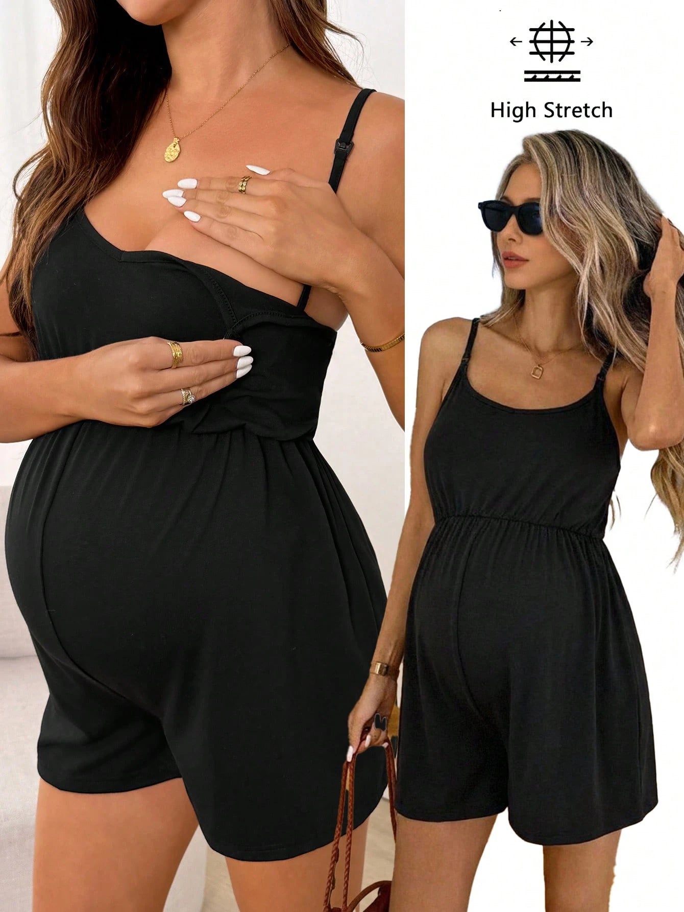 Slowluna Maternity Casual Solid Color Sleeveless Nursing Romper, Summer,Pajama,Pajama Dress,Loungewear,Sleepwear
