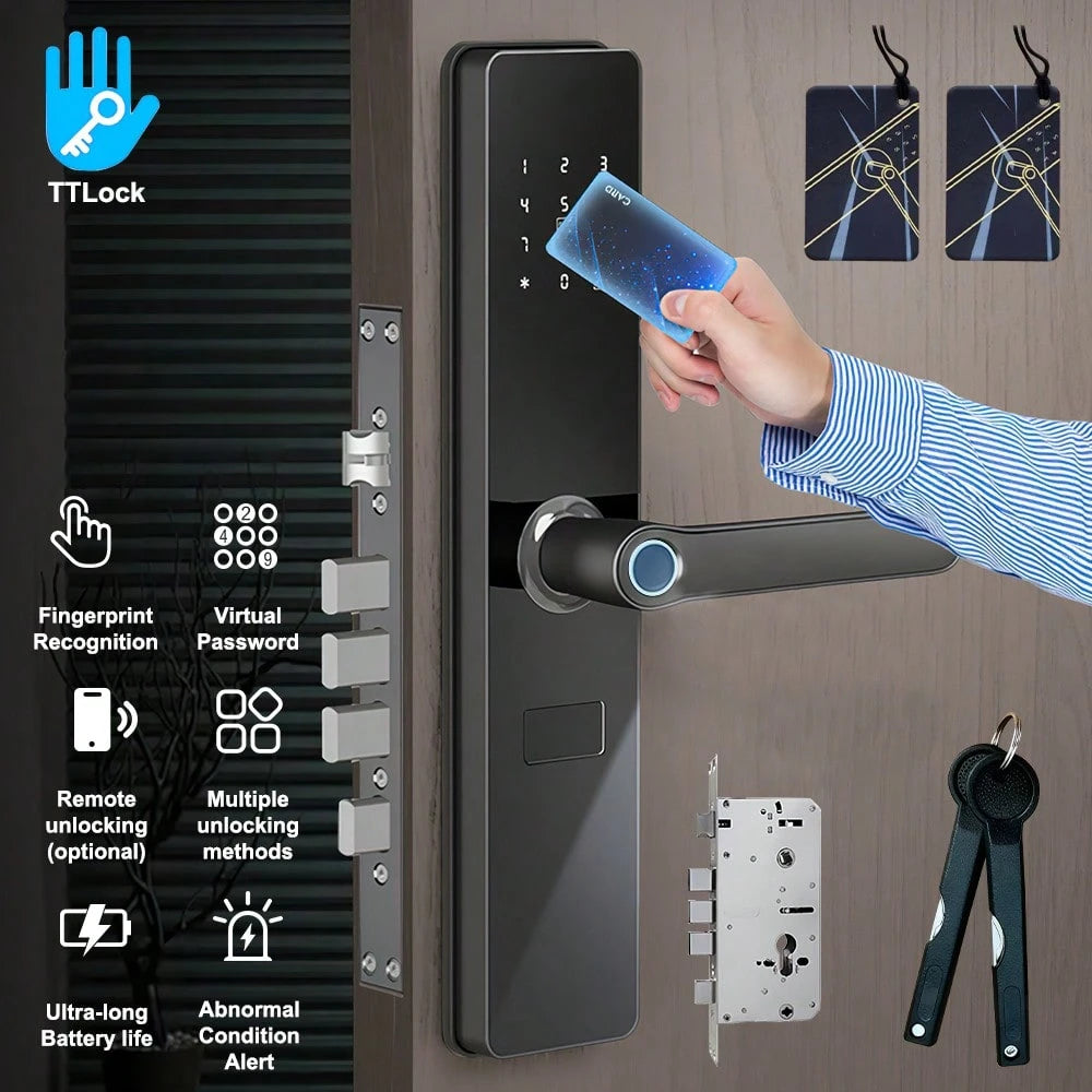 Smart Door Lock, Keyless Entry Smart Lock, Fingerprint Door Lock With Handle, App Control & Mechanical Key Backup, 5-In-1 Entry Front Door Lock Set, Electric Door Knob For Front