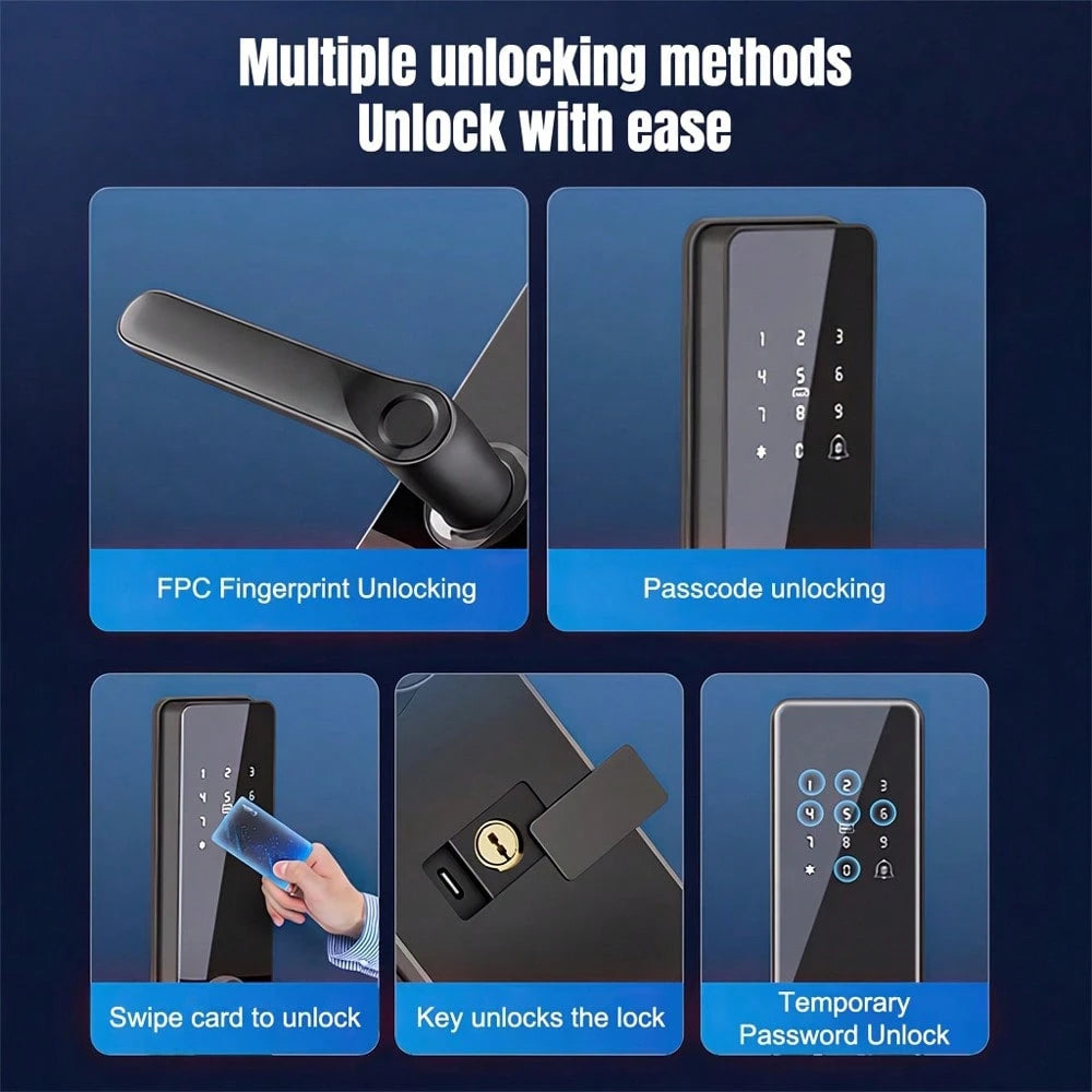 Smart Door Lock, Keyless Entry Smart Lock, Fingerprint Door Lock With Handle, App Control & Mechanical Key Backup, 5-In-1 Entry Front Door Lock Set, Electric Door Knob For Front
