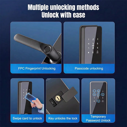 Smart Door Lock, Keyless Entry Smart Lock, Fingerprint Door Lock With Handle, App Control & Mechanical Key Backup, 5-In-1 Entry Front Door Lock Set, Electric Door Knob For Front