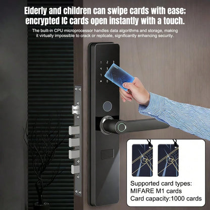 Smart Door Lock, Keyless Entry Smart Lock, Fingerprint Door Lock With Handle, App Control & Mechanical Key Backup, 5-In-1 Entry Front Door Lock Set, Electric Door Knob For Front