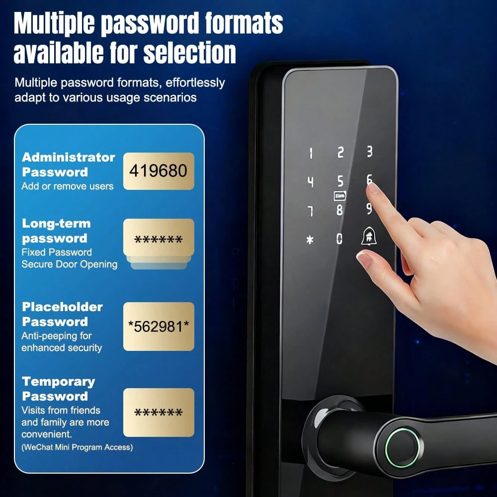 Smart Door Lock, Keyless Entry Smart Lock, Fingerprint Door Lock With Handle, App Control & Mechanical Key Backup, 5-In-1 Entry Front Door Lock Set, Electric Door Knob For Front