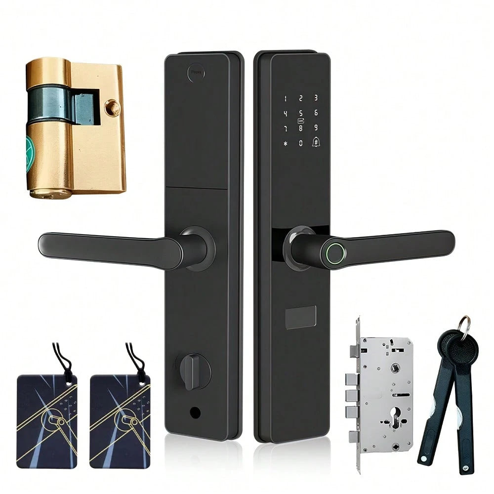 Smart Door Lock, Keyless Entry Smart Lock, Fingerprint Door Lock With Handle, App Control & Mechanical Key Backup, 5-In-1 Entry Front Door Lock Set, Electric Door Knob For Front