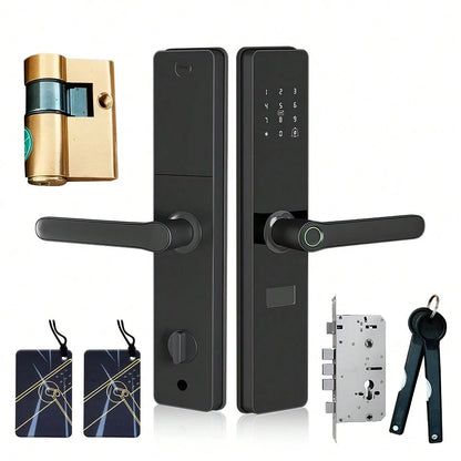 Smart Door Lock, Keyless Entry Smart Lock, Fingerprint Door Lock With Handle, App Control & Mechanical Key Backup, 5-In-1 Entry Front Door Lock Set, Electric Door Knob For Front