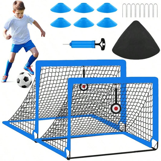 Soccer Goal Set Of 2, Kids Soccer Goals For Backyard, 4x3ft Portable Soccer Goal Pop Up Soccer Net, Kids Soccer Net Training Equipment With Soccer Ball, Cones, Targets