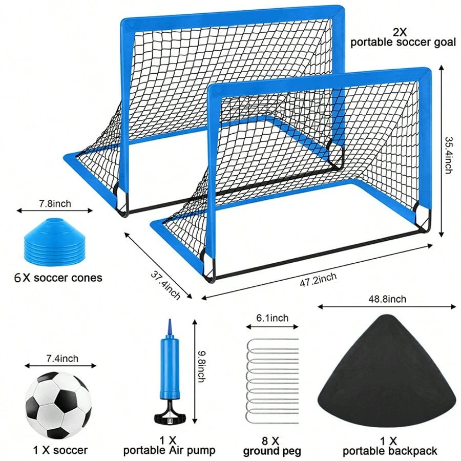 Soccer Goal Set Of 2, Kids Soccer Goals For Backyard, 4x3ft Portable Soccer Goal Pop Up Soccer Net, Kids Soccer Net Training Equipment With Soccer Ball, Cones, Targets