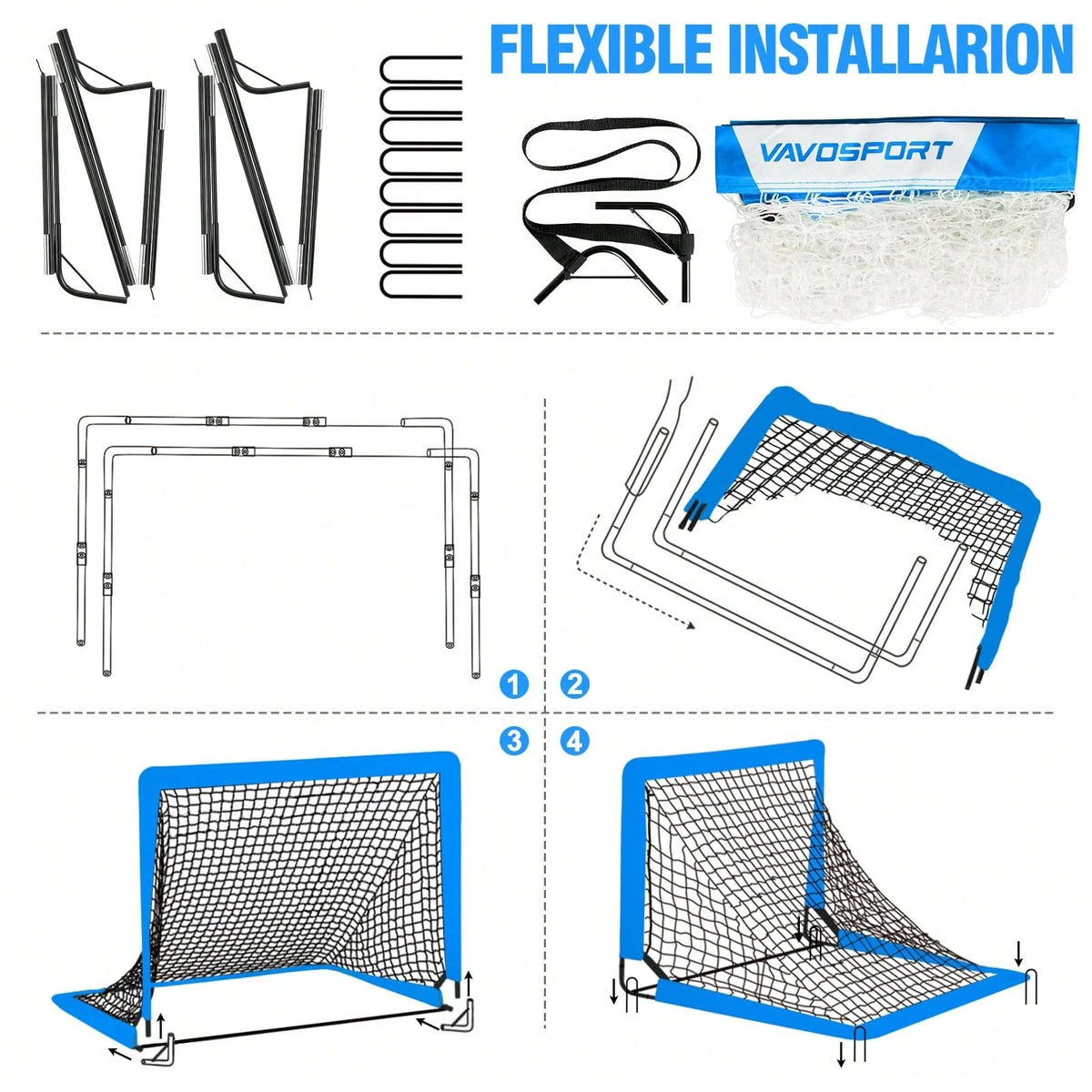 Soccer Goal Set Of 2, Kids Soccer Goals For Backyard, 4x3ft Portable Soccer Goal Pop Up Soccer Net, Kids Soccer Net Training Equipment With Soccer Ball, Cones, Targets