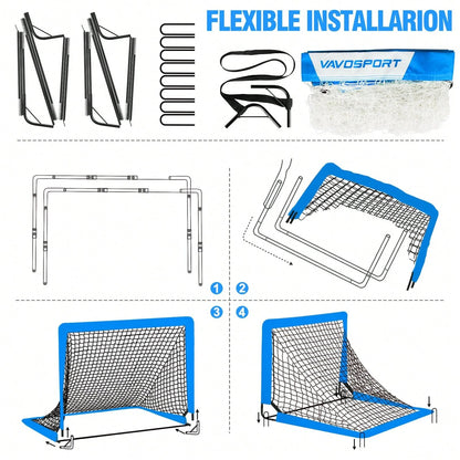 Soccer Goal Set Of 2, Kids Soccer Goals For Backyard, 4x3ft Portable Soccer Goal Pop Up Soccer Net, Kids Soccer Net Training Equipment With Soccer Ball, Cones, Targets