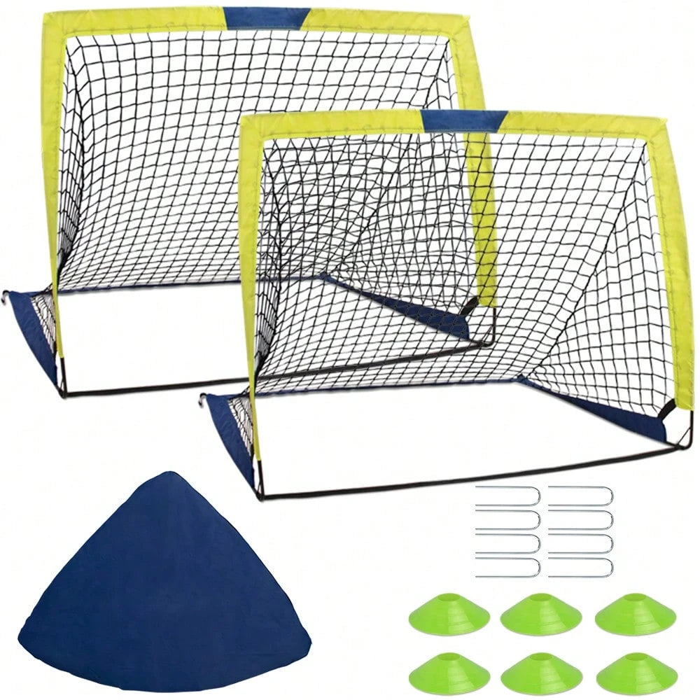 Soccer Goal Set Of 2, Kids Soccer Goals For Backyard, 4x3ft Portable Soccer Goal Pop Up Soccer Net, Kids Soccer Net Training Equipment With Soccer Ball, Cones, Targets