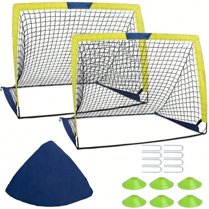 Soccer Goal Set Of 2, Kids Soccer Goals For Backyard, 4x3ft Portable Soccer Goal Pop Up Soccer Net, Kids Soccer Net Training Equipment With Soccer Ball, Cones, Targets