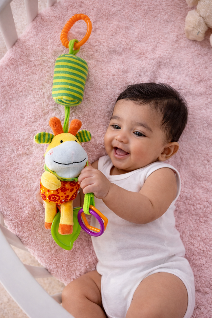 Soft Hanging Crinkle Rattle Sensory Toy for Babies with Teether (0–12 Months) - Giraffe