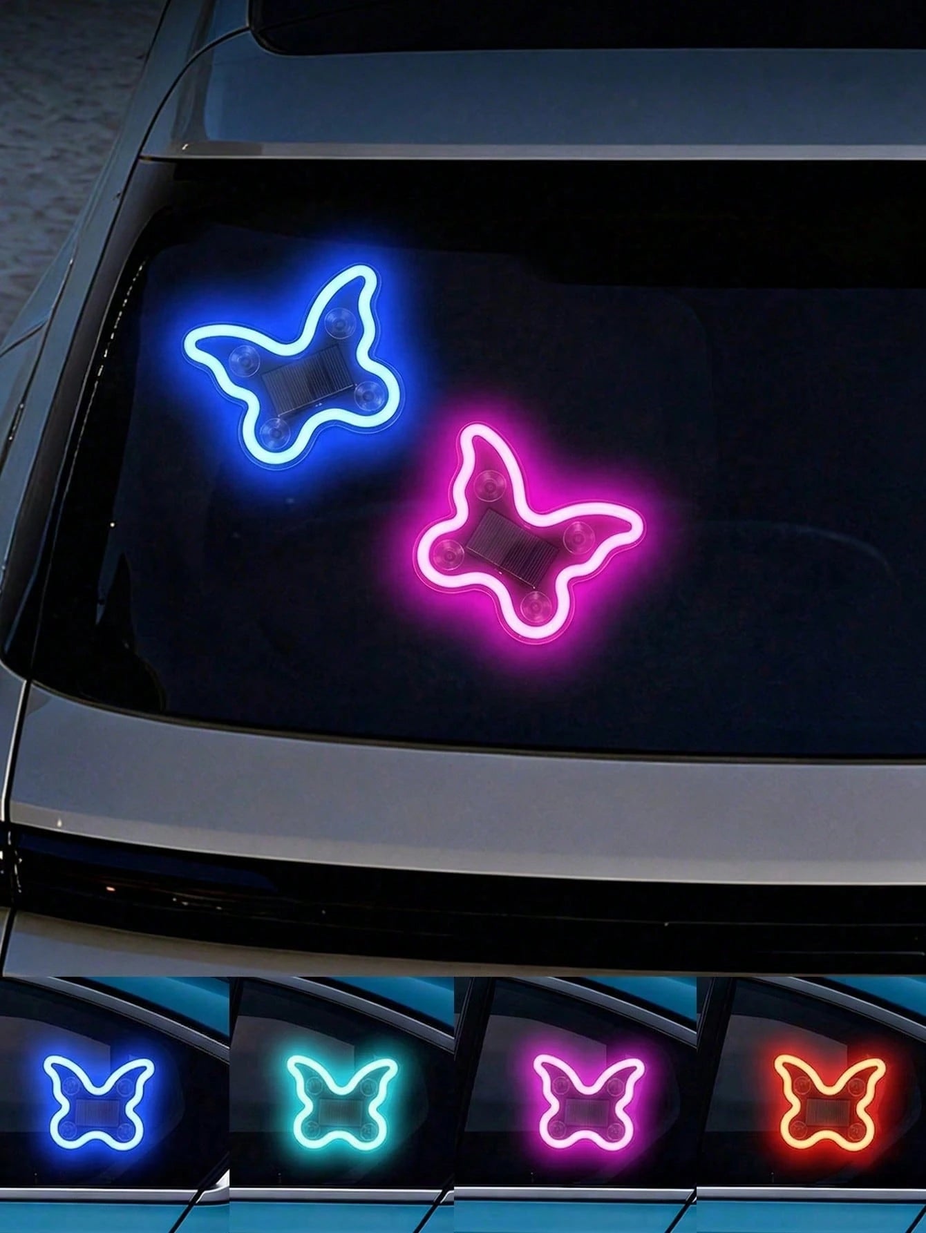 Solar Powered Butterfly Car LED Ambient Light, Neon Glowing Butterfly Car Window Decoration Light, 3.7V 300mAh Battery Powered, Suitable For Car Rear Window, Side Window, Interior Space And Low Light