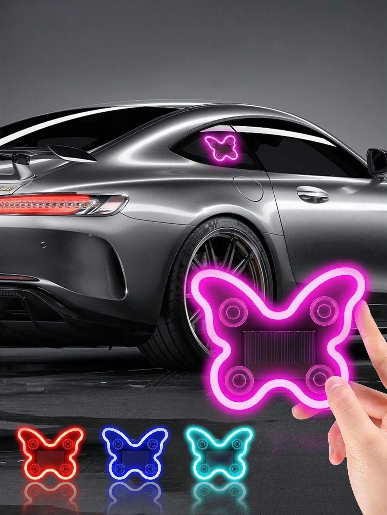 Solar Powered Butterfly Car LED Ambient Light, Neon Glowing Butterfly Car Window Decoration Light, 3.7V 300mAh Battery Powered, Suitable For Car Rear Window, Side Window, Interior Space And Low Light